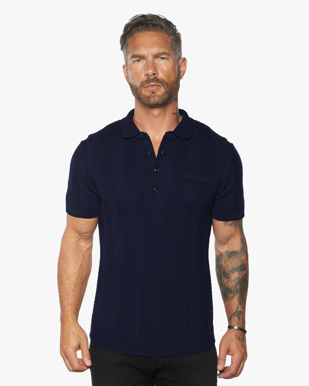 Alastair Slim Fit Knit Polo - Navy - WESTON JON BOUCHÉR