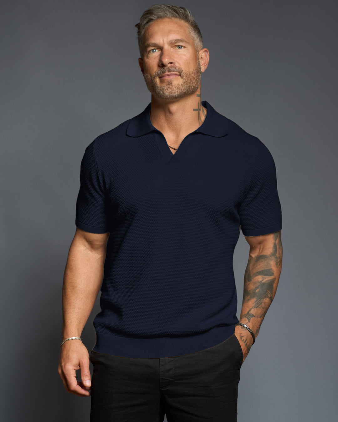 Avalon S/S Textured Slim Polo - Navy