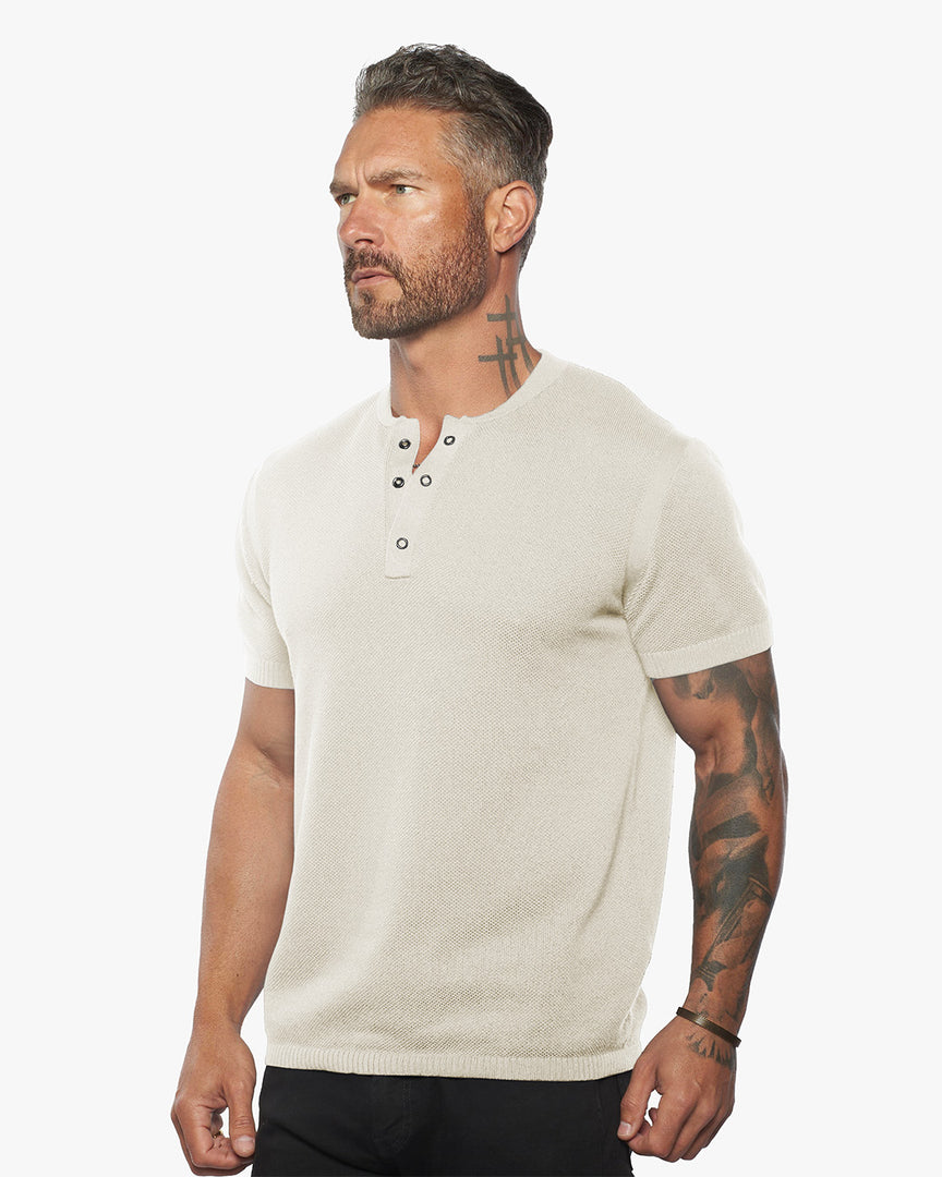 SS Mandarin Collar Slim Fit Knit Henley