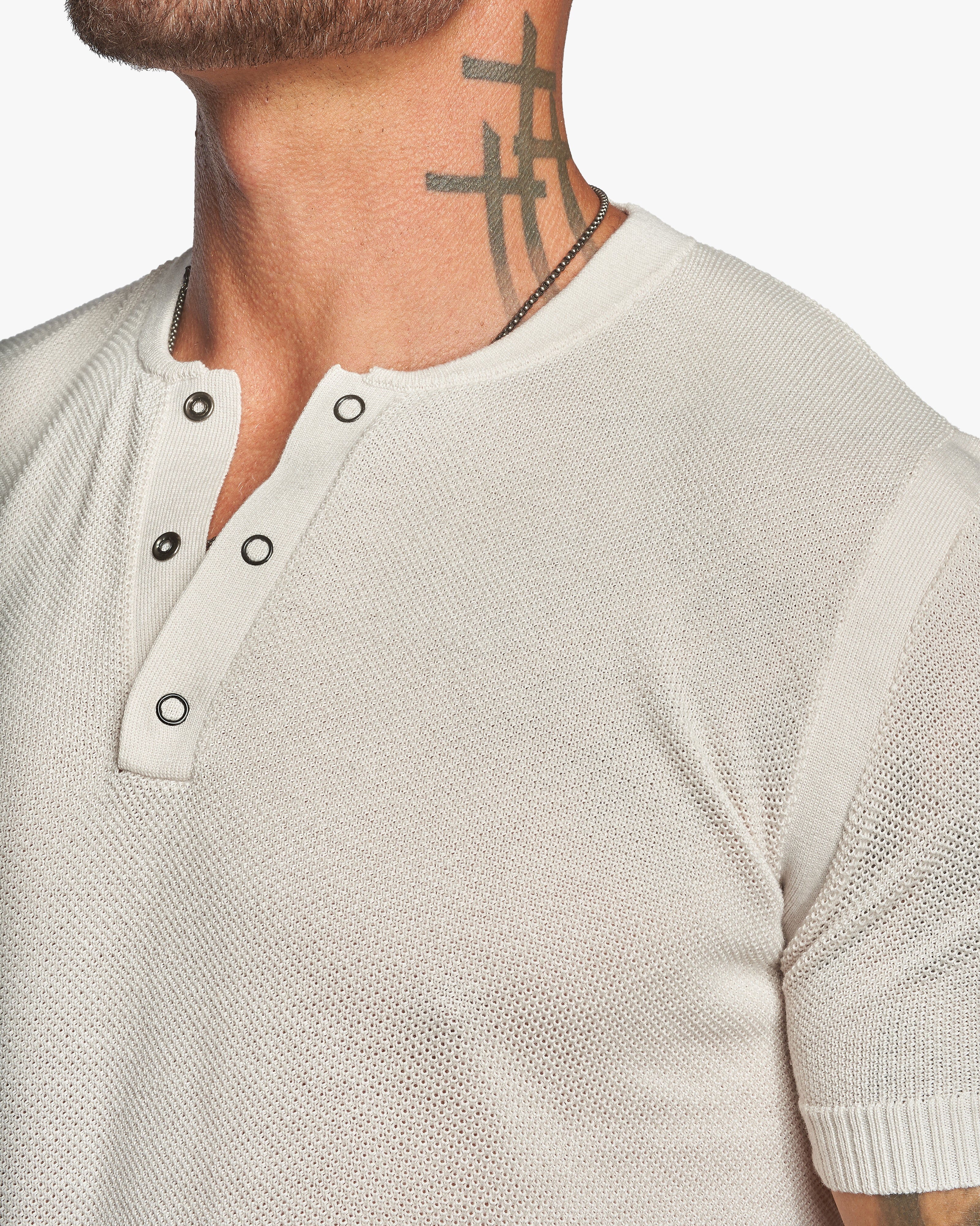 SS Mandarin Collar Slim Fit Knit Henley