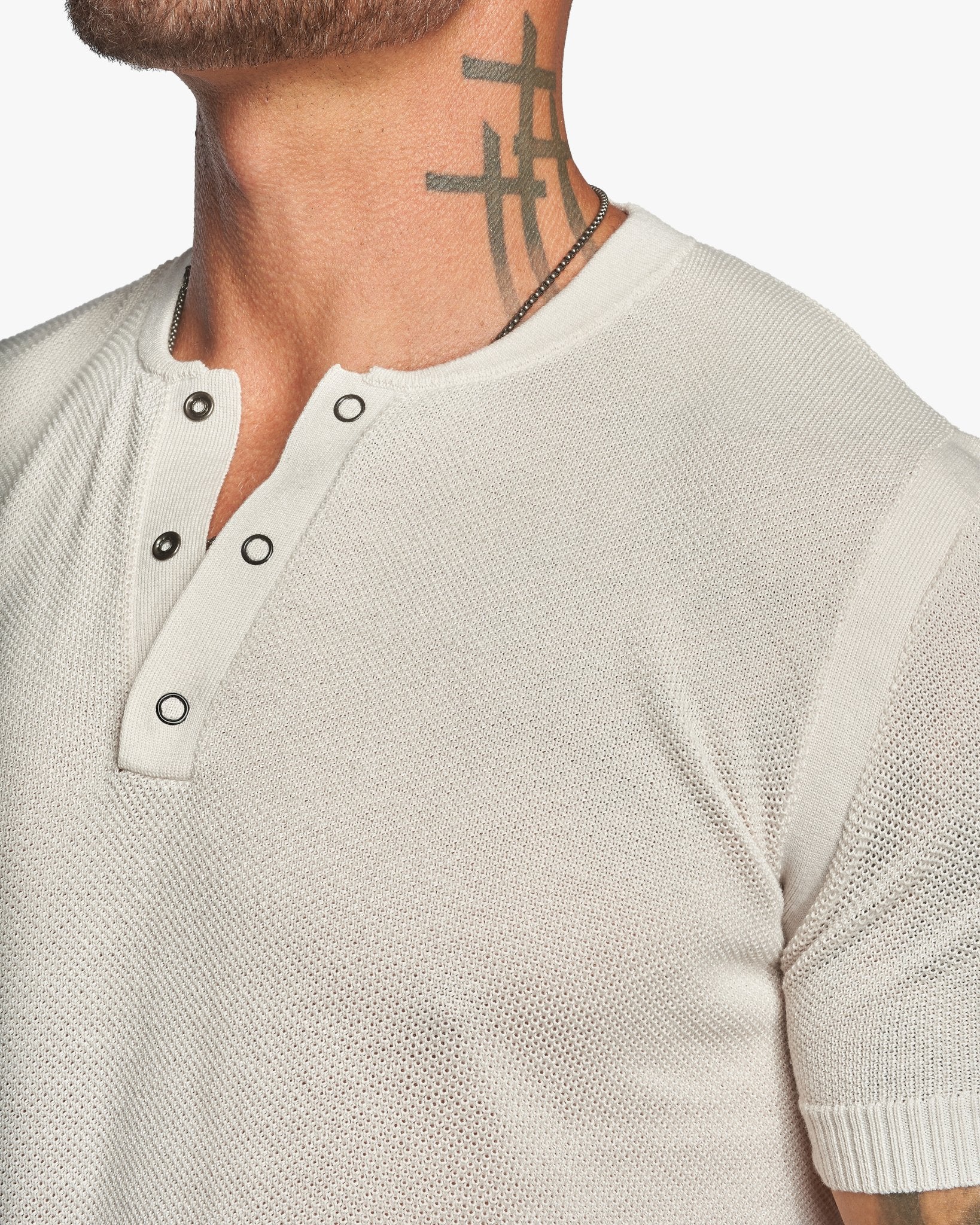 SS Mandarin Collar Slim Fit Knit Henley - WESTON JON BOUCHÉR