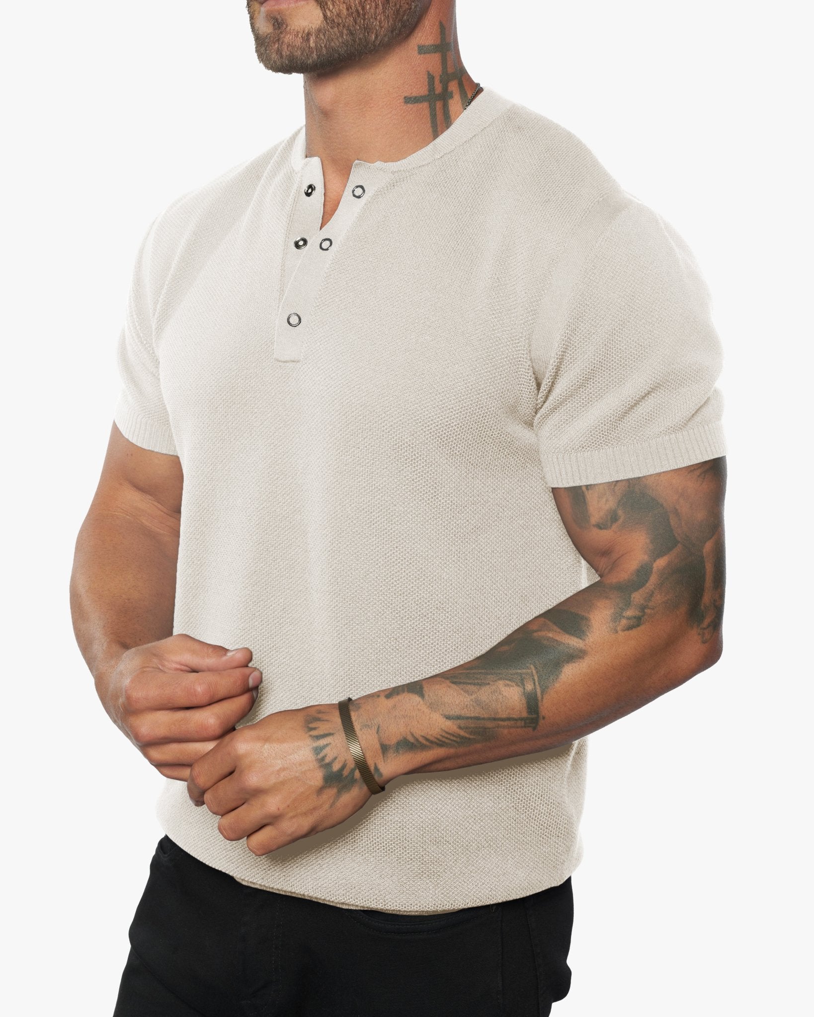 SS Mandarin Collar Slim Fit Knit Henley - WESTON JON BOUCHÉR