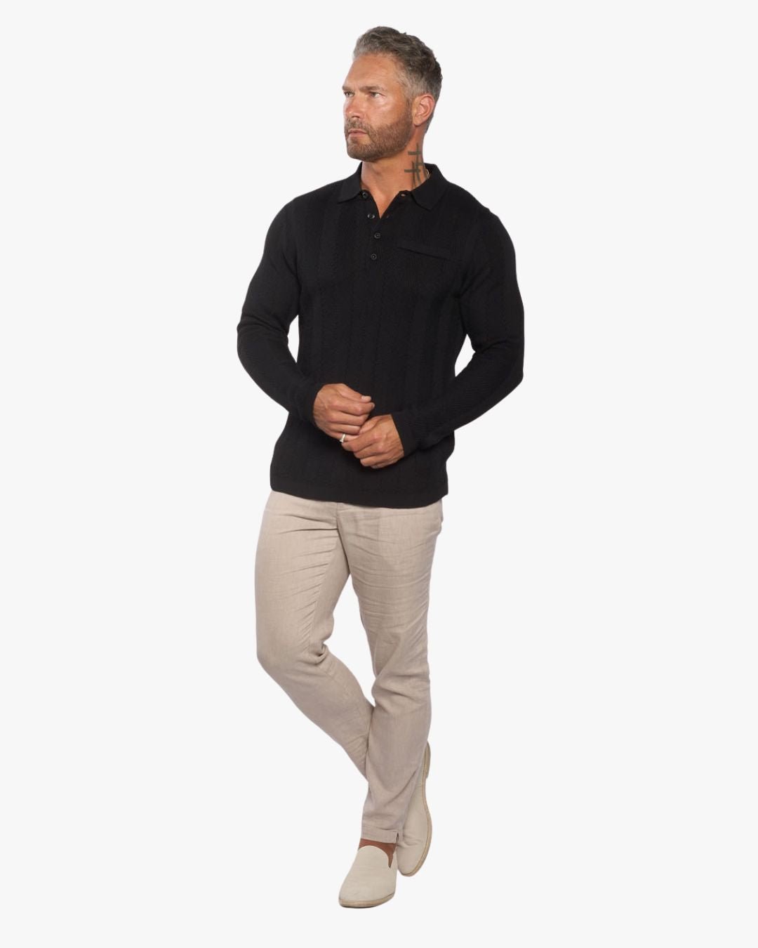 Alastair L/S Slim Fit Knit Polo - Pitch Black - WESTON JON BOUCHÉR