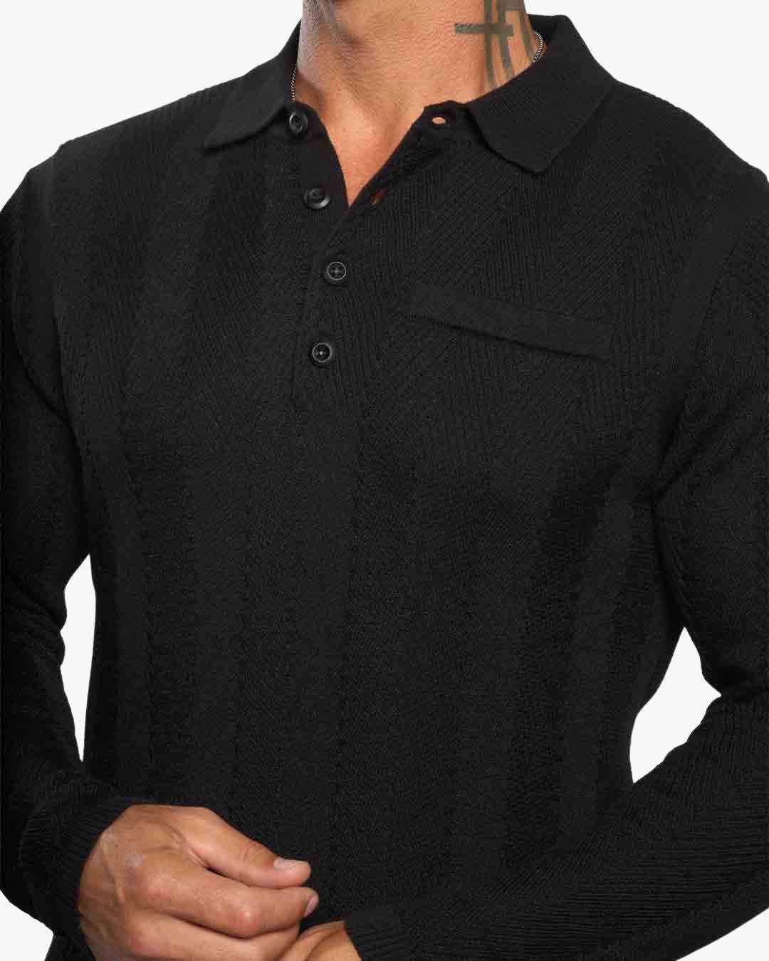 Alastair L/S Slim Fit Knit Polo - Pitch Black - WESTON JON BOUCHÉR