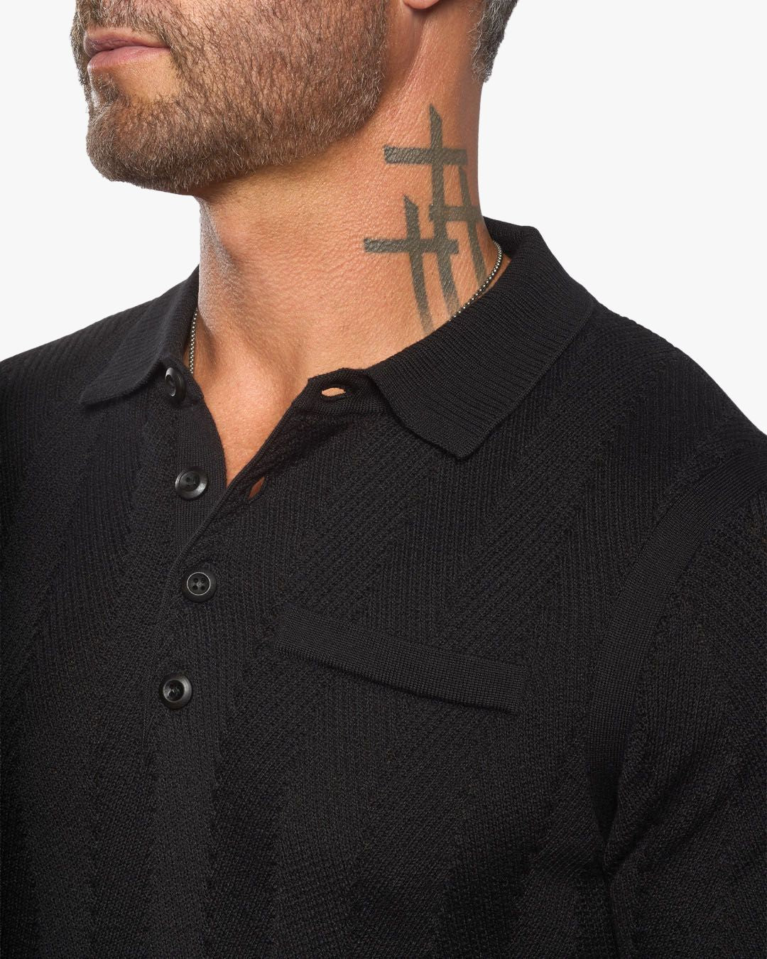 Alastair L/S Slim Fit Knit Polo - Pitch Black - WESTON JON BOUCHÉR