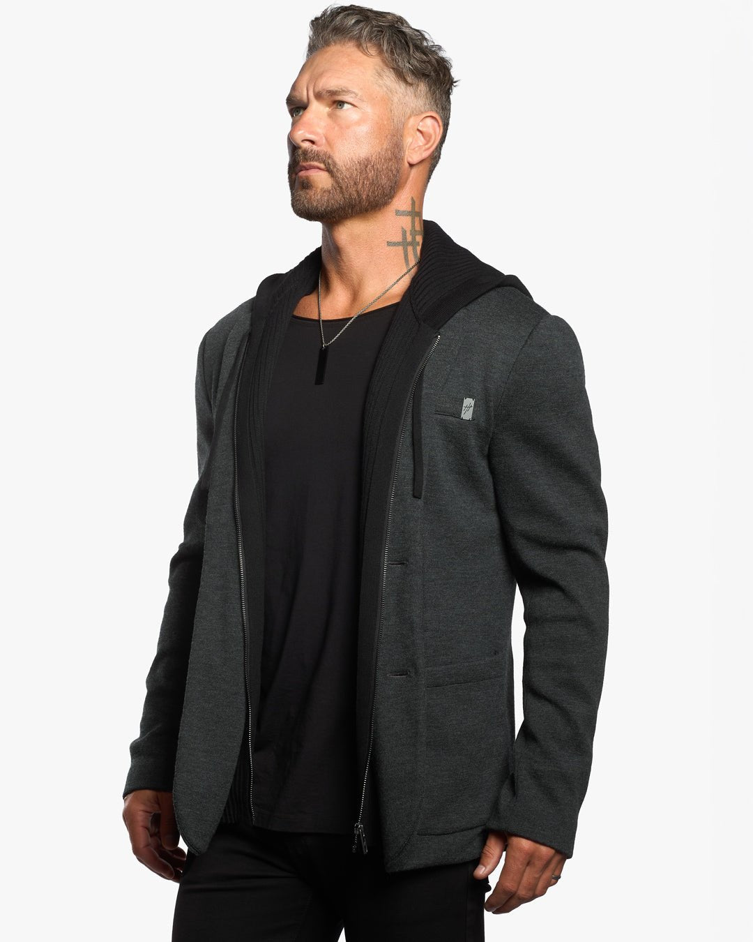 Atticus Slim Fit Blazer w/Removable Hoodie Layer - Dark Smoke - WESTON JON BOUCHÉR