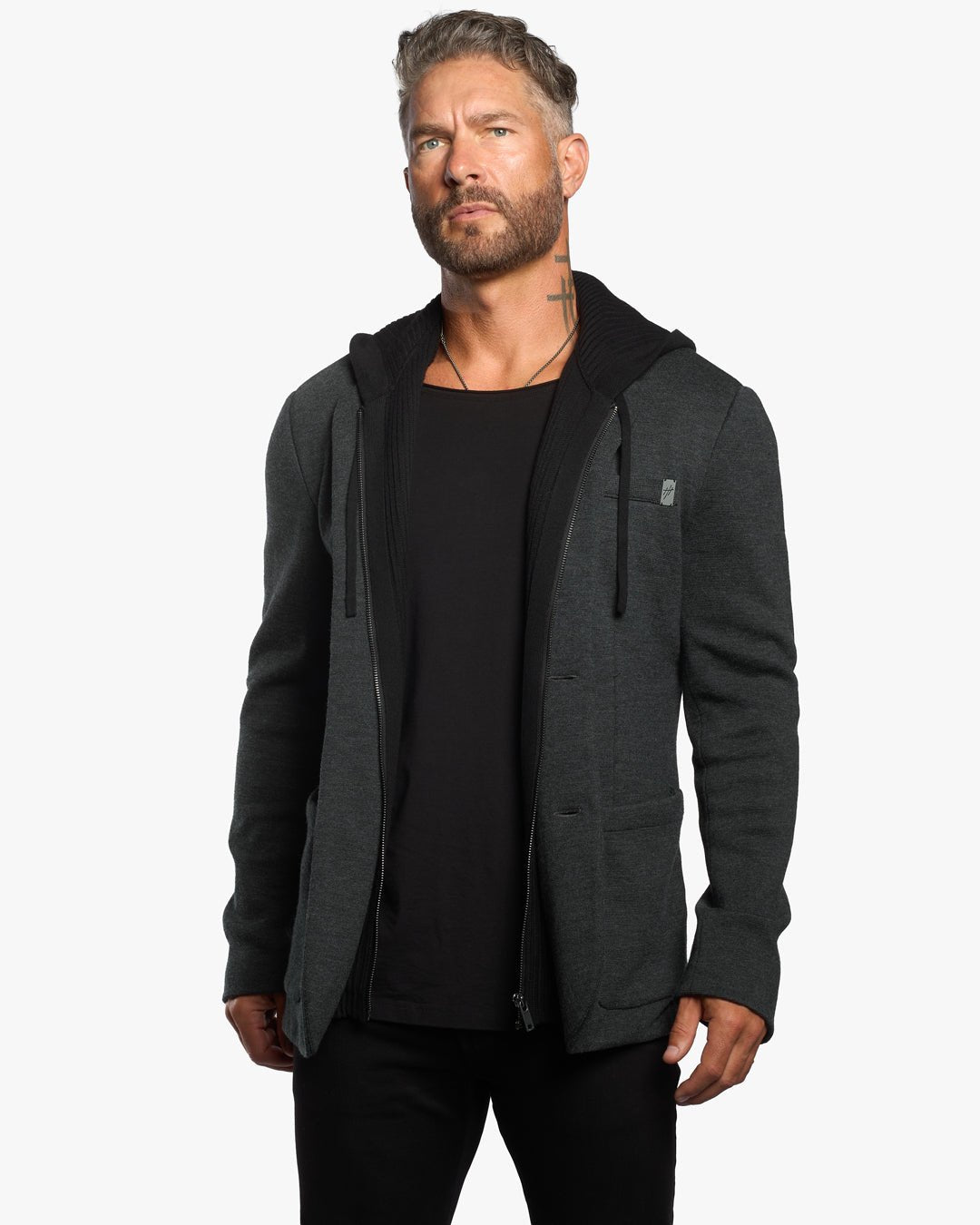 Atticus Slim Fit Blazer w/Removable Hoodie Layer - Dark Smoke - WESTON JON BOUCHÉR