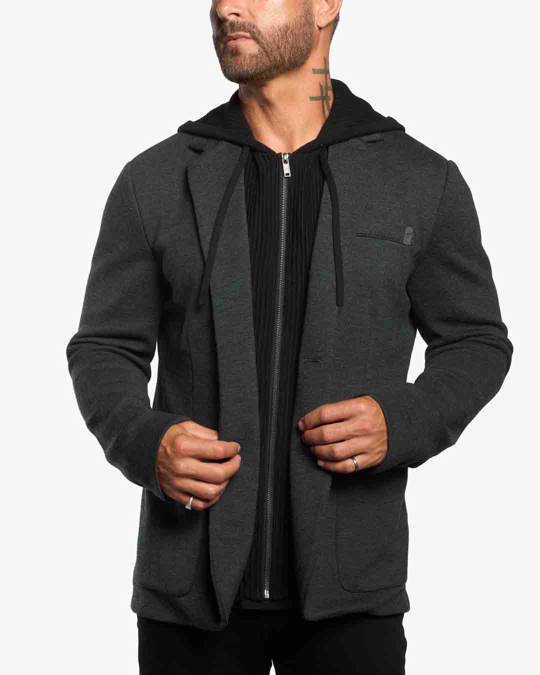 Atticus Slim Fit Blazer w/Removable Hoodie Layer - Dark Smoke - WESTON JON BOUCHÉR