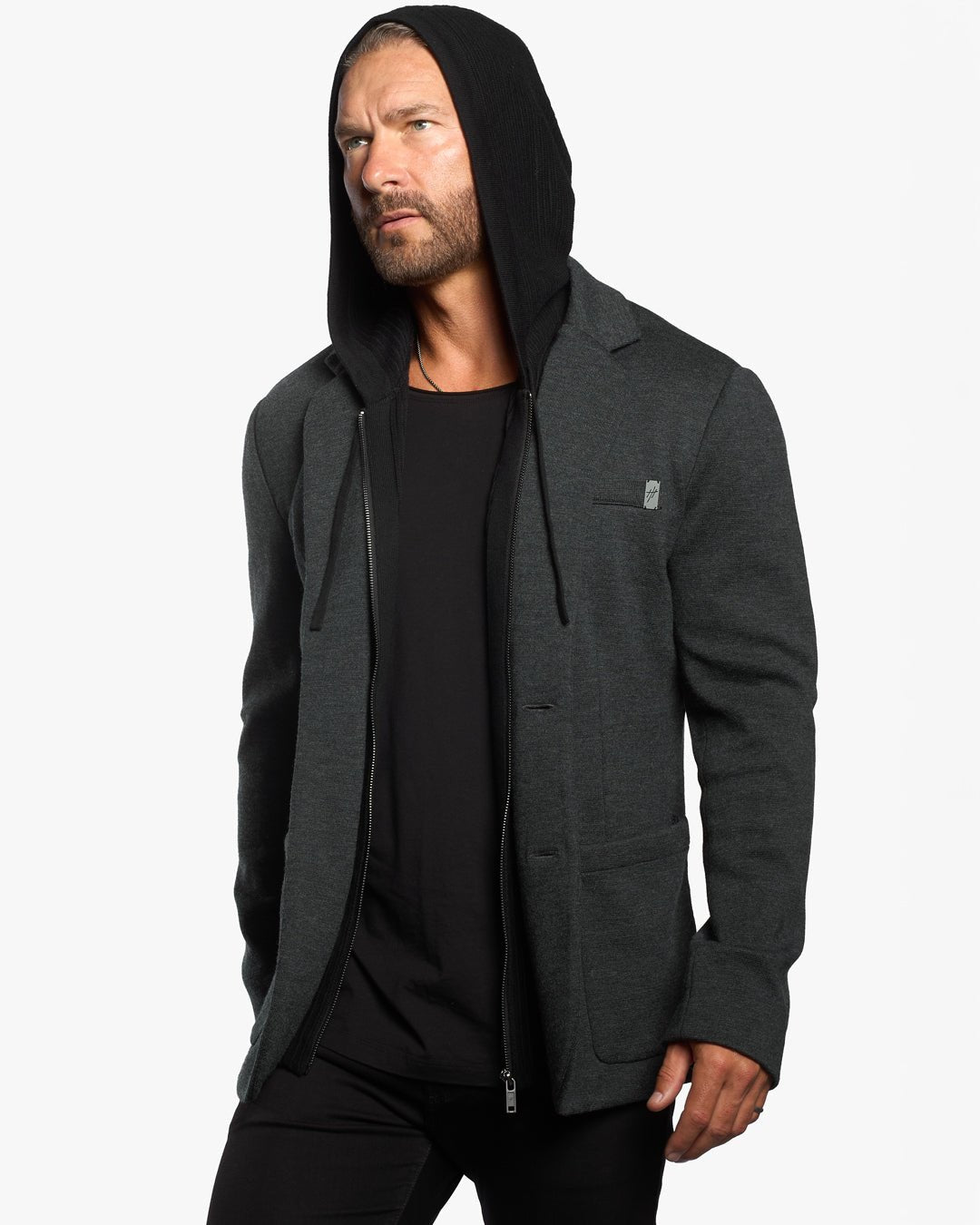 Atticus Slim Fit Blazer w/Removable Hoodie Layer - Dark Smoke - WESTON JON BOUCHÉR