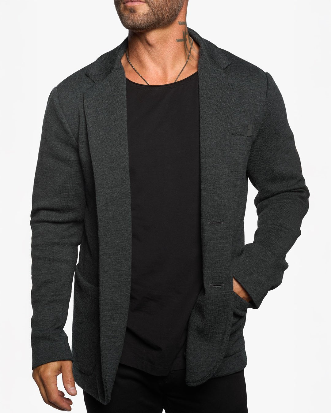Atticus Slim Fit Blazer w/Removable Hoodie Layer - Dark Smoke - WESTON JON BOUCHÉR