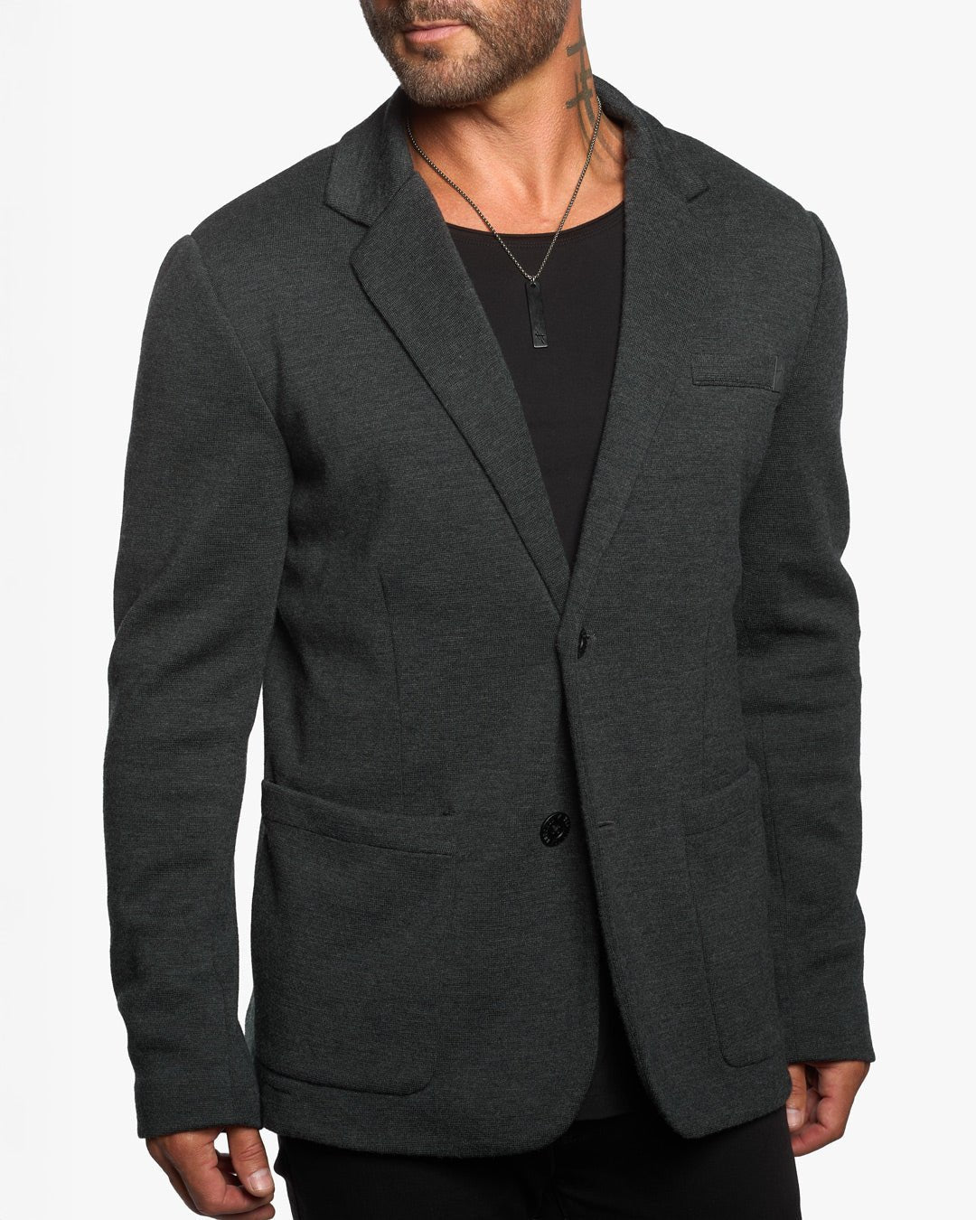 Atticus Slim Fit Blazer w/Removable Hoodie Layer - Dark Smoke - WESTON JON BOUCHÉR