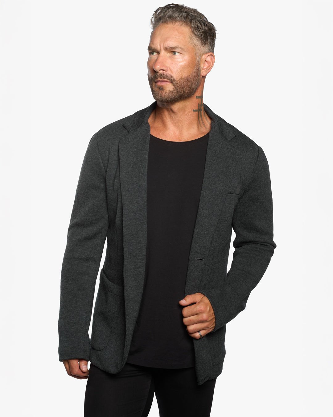 Atticus Slim Fit Blazer w/Removable Hoodie Layer - Dark Smoke - WESTON JON BOUCHÉR