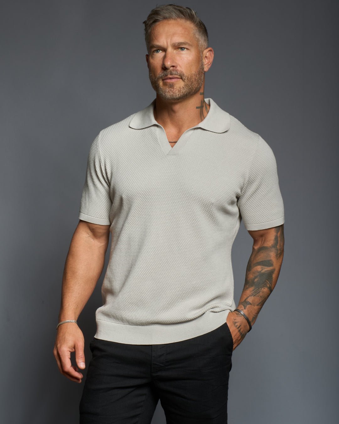 Avalon S/S Textured Slim Polo - Bone - WESTON JON BOUCHÉR