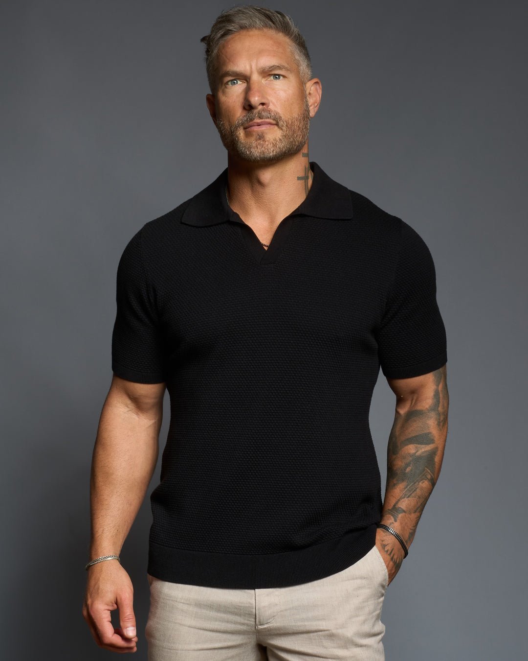 Avalon S/S Textured Slim Polo - Obsidian - WESTON JON BOUCHÉR