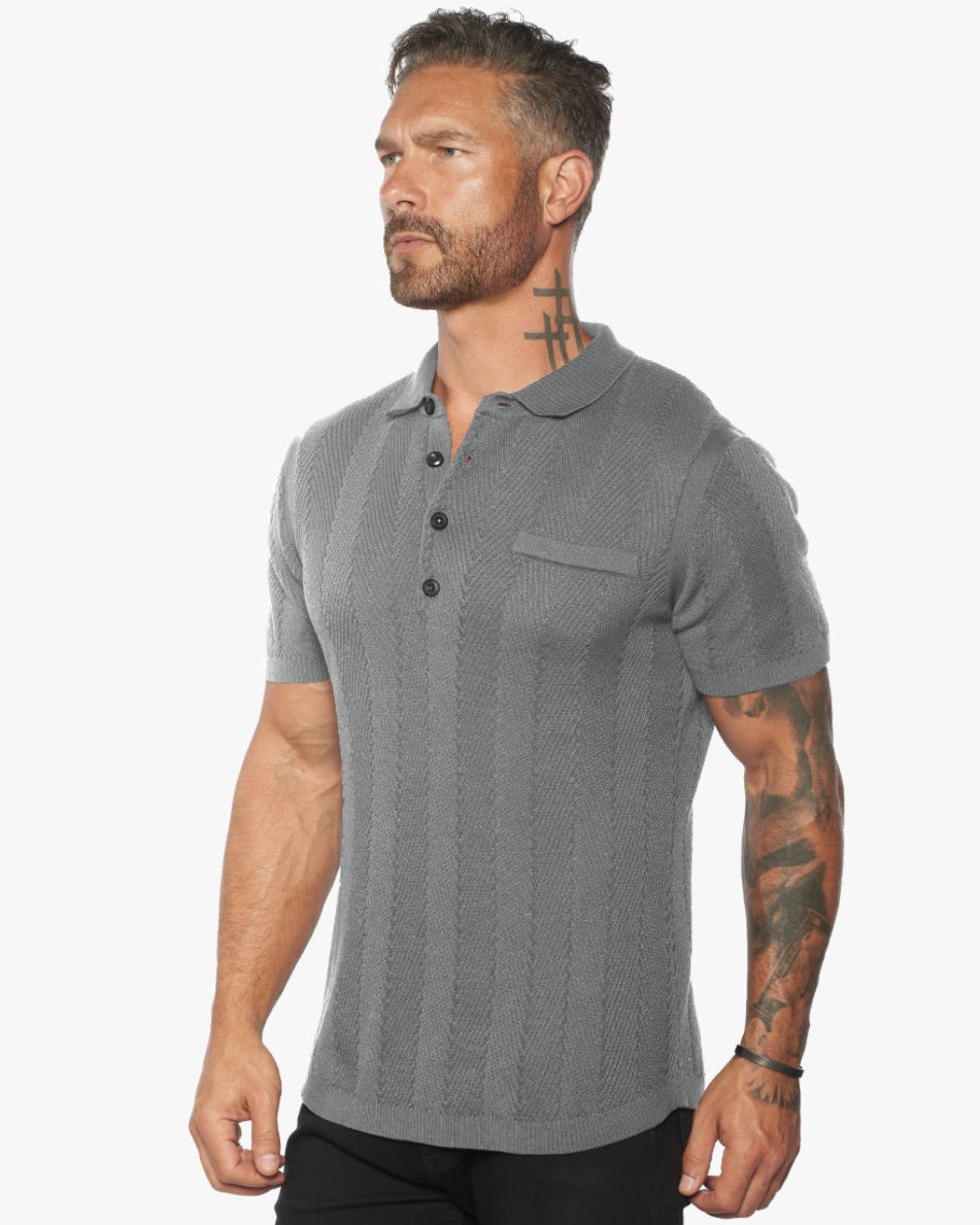 Alastair Slim Fit Knit Polo in Slate Grey by Weston Jon Boucher