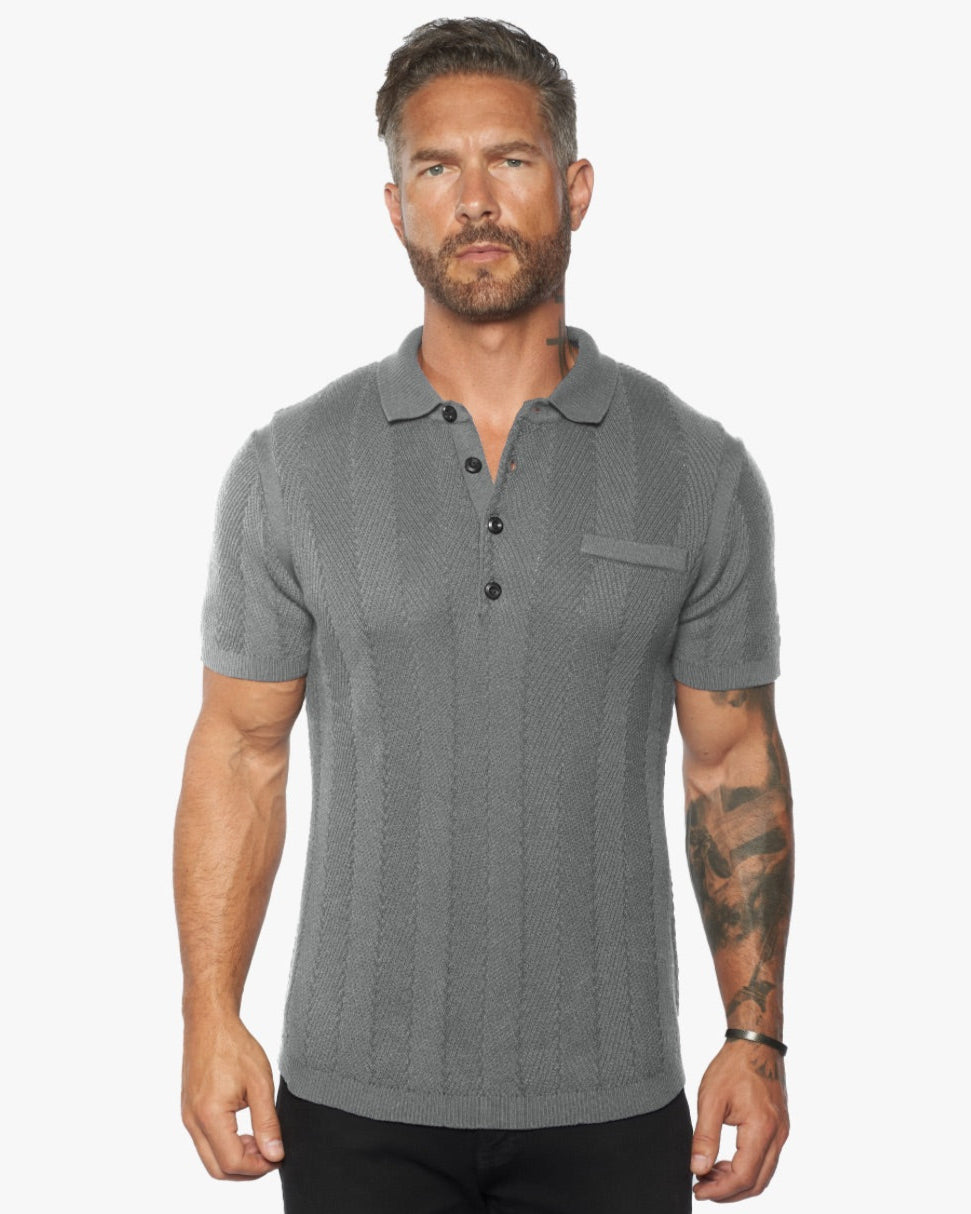 Alastair Slim Fit Knit Polo in Slate Grey by Weston Jon Boucher