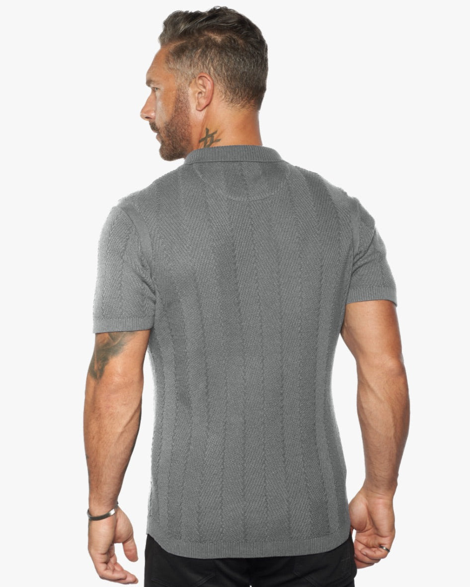 Alastair Slim Fit Knit Polo in Slate Grey by Weston Jon Boucher