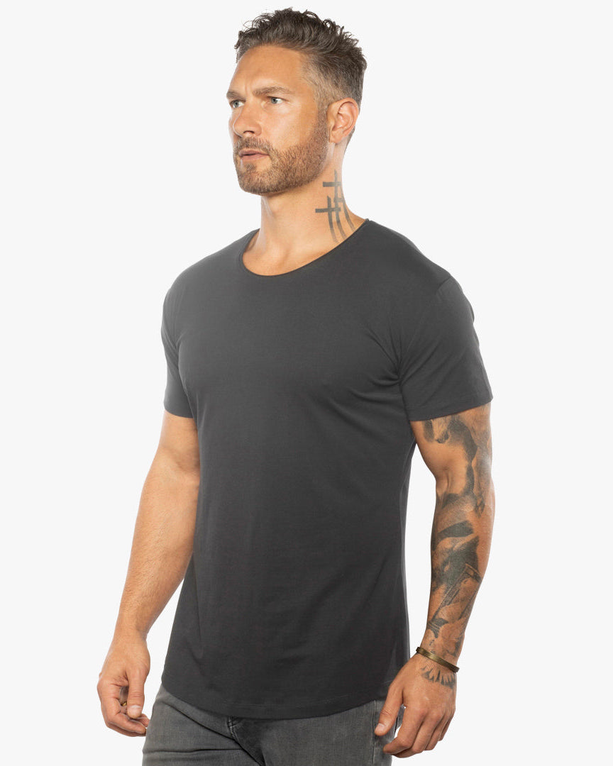 Silas Raw Neck Slim Fit Tee - Asphalt