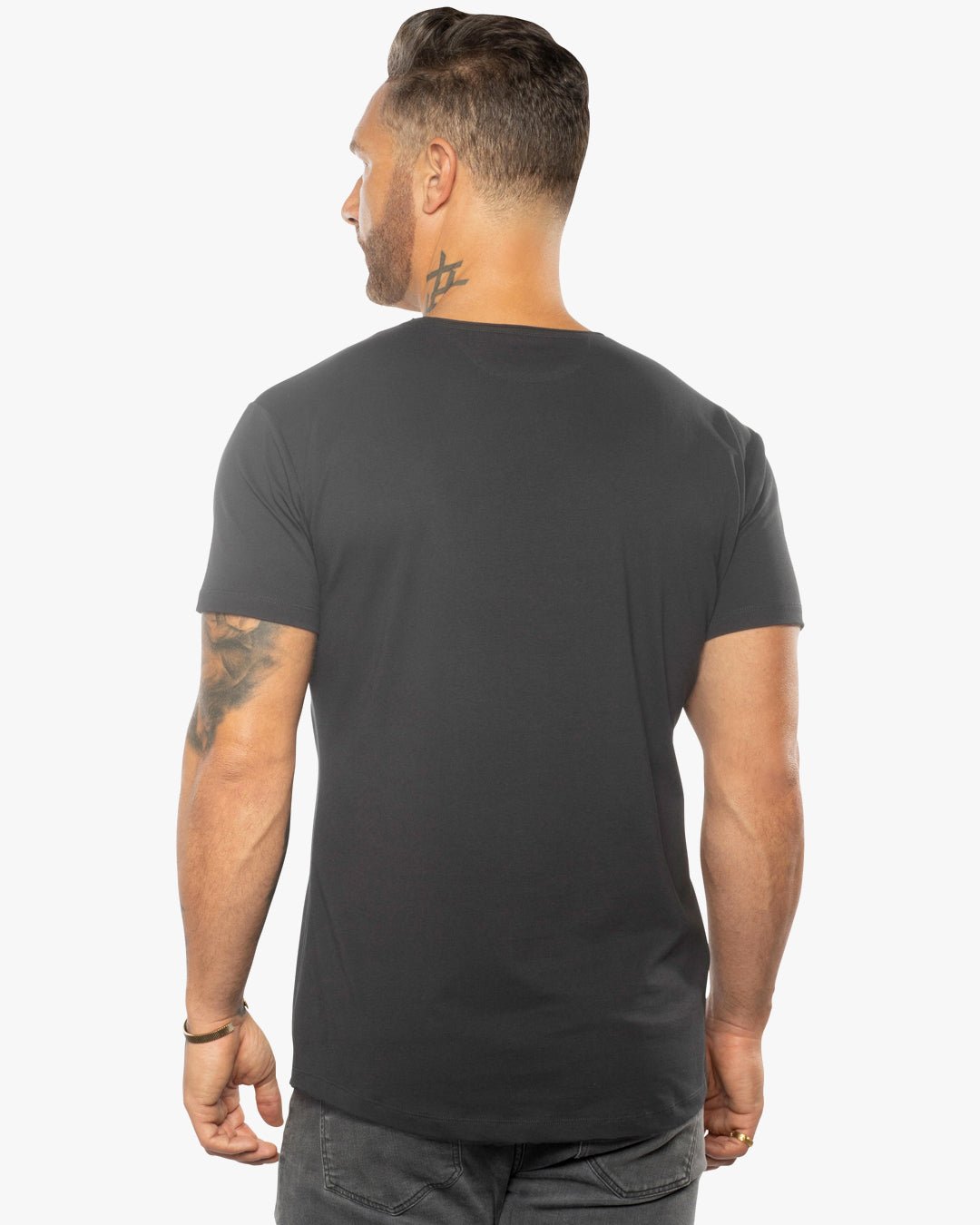 Silas Raw Neck Slim Fit Tee - Asphalt - WESTON JON BOUCHÉR