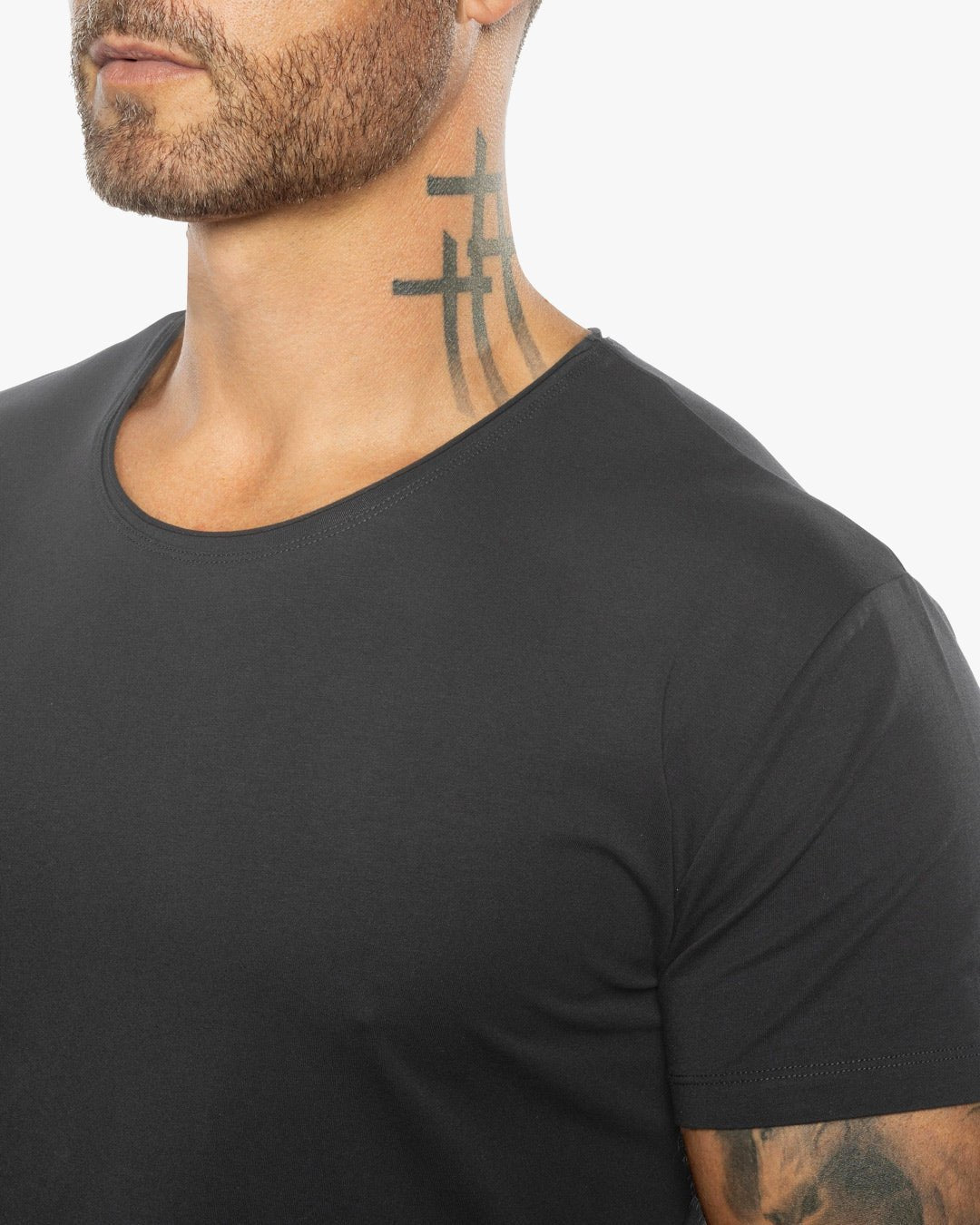 Silas Raw Neck Slim Fit Tee - Asphalt - WESTON JON BOUCHÉR