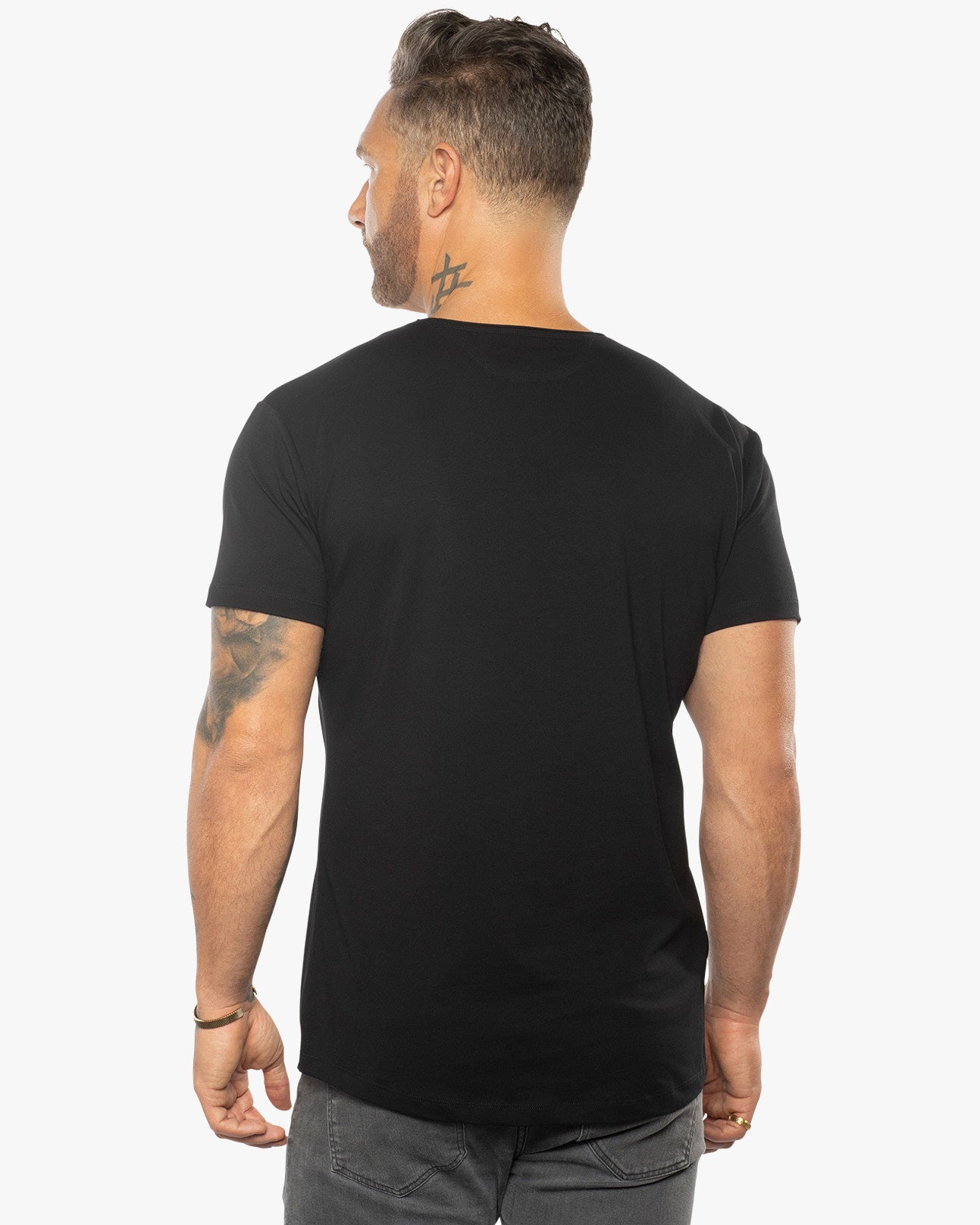 Silas Raw Neck Slim Fit Tee - Obsidian