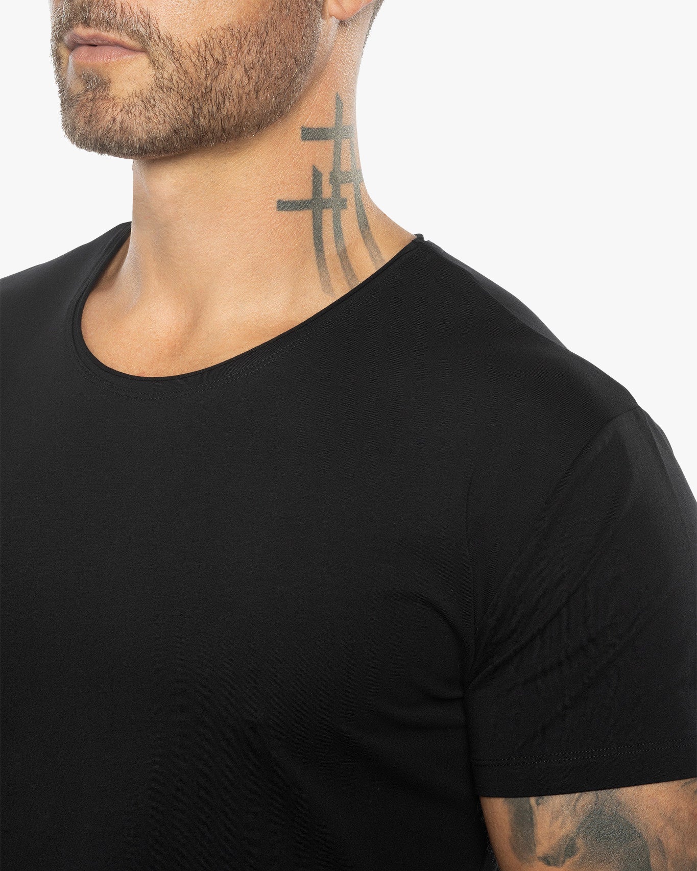 Silas Raw Neck Slim Fit Tee - Obsidian