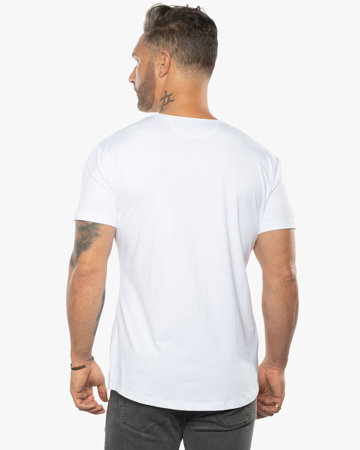Silas Raw Neck Slim Fit Tee - White Zircon