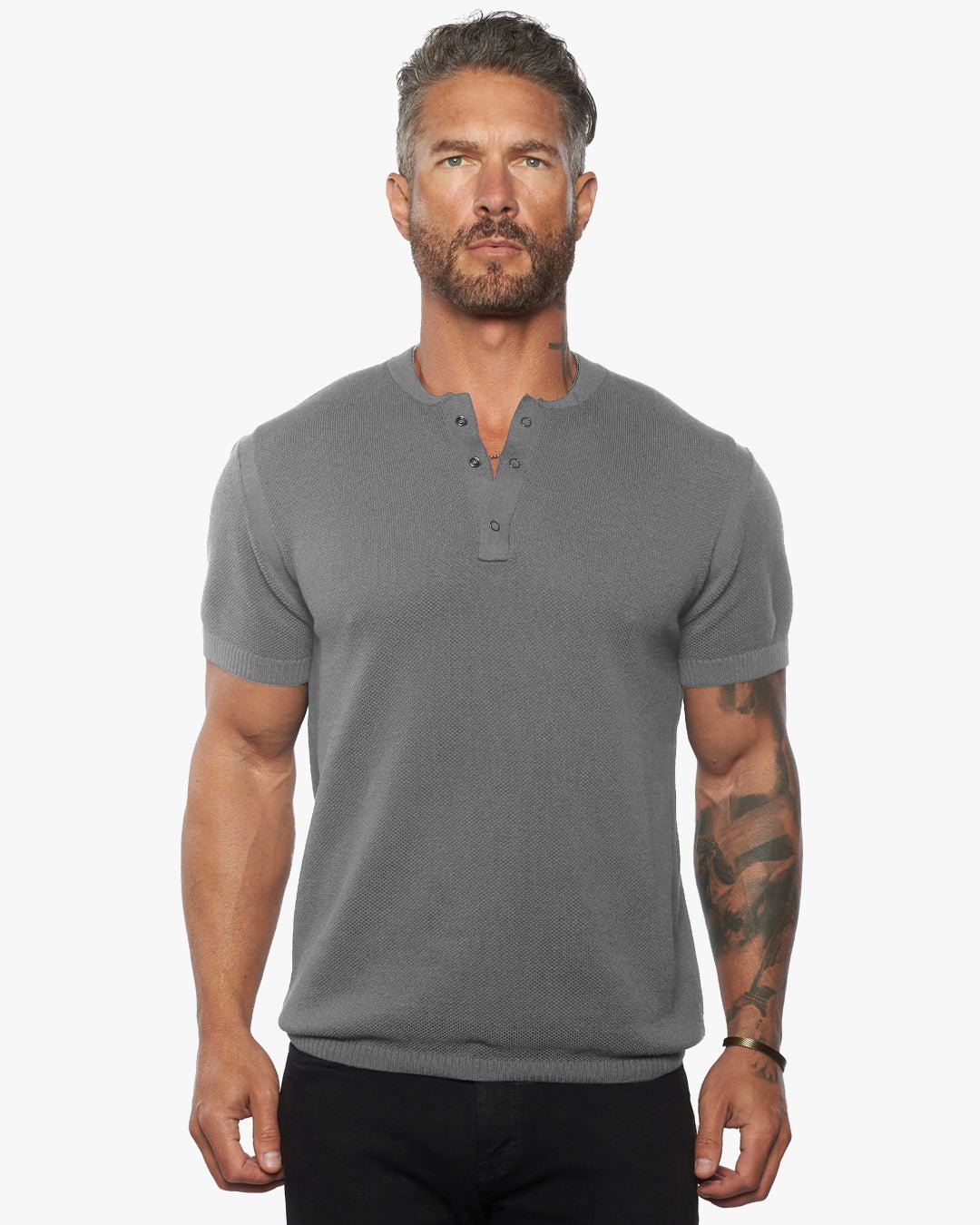 SS Mandarin Collar Slim Fit Knit Henley - WESTON JON BOUCHÉR