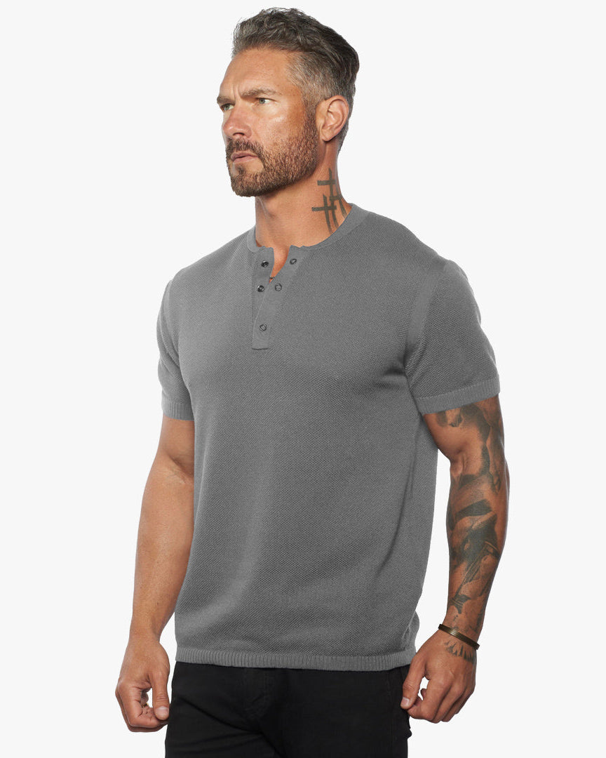 SS Mandarin Collar Slim Fit Knit Henley