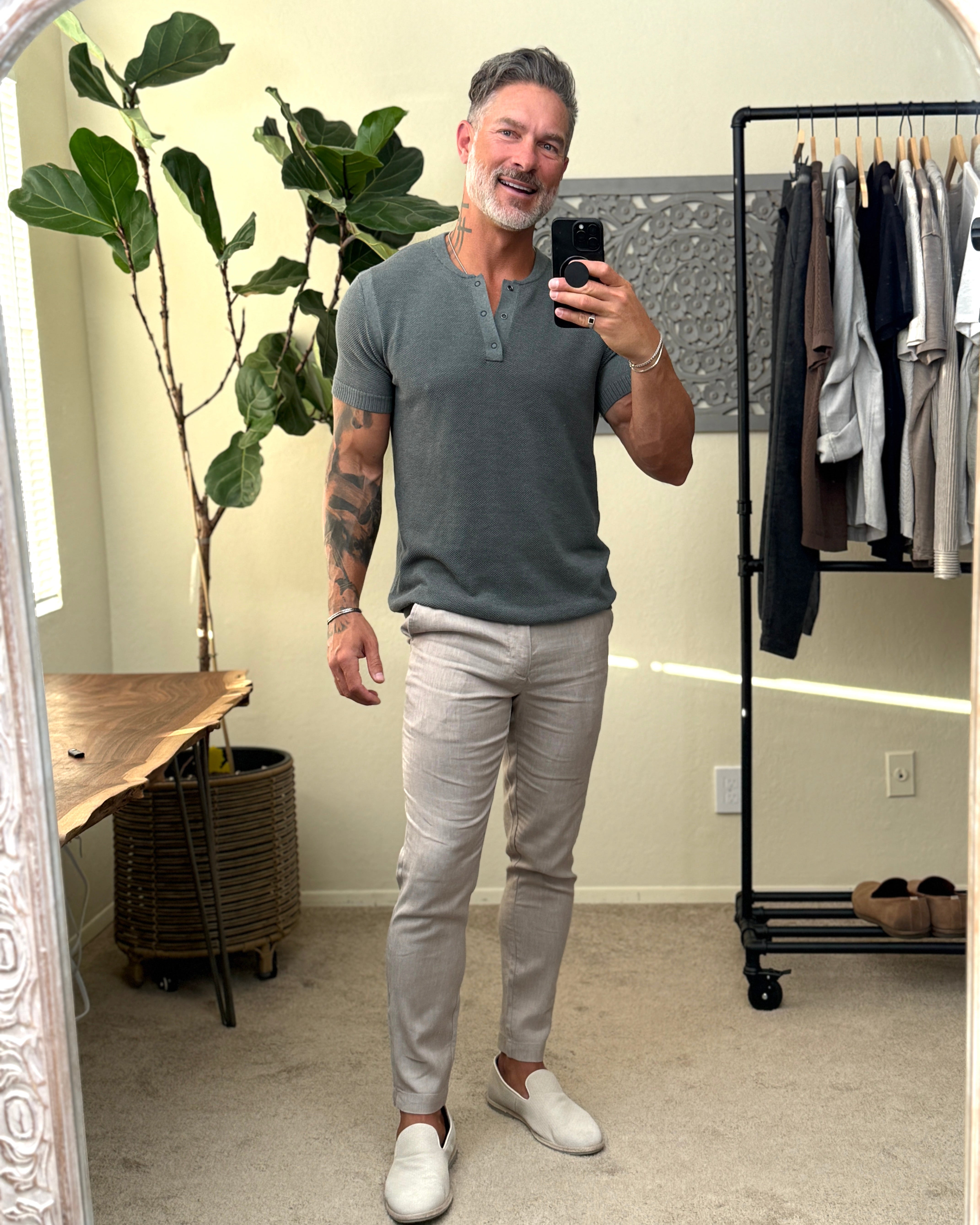 SS Mandarin Collar Slim Fit Knit Henley