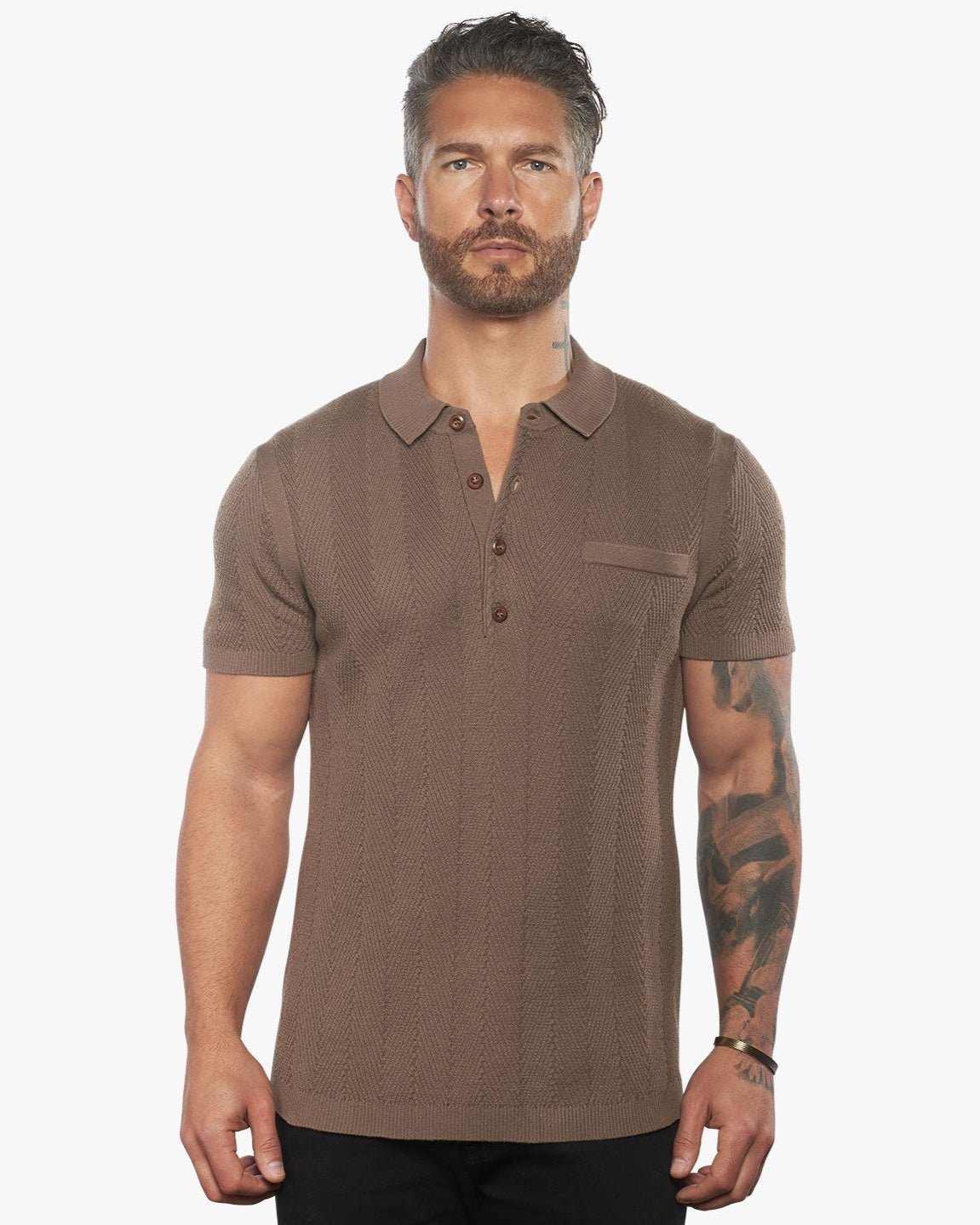 Alastair Slim Fit Knit Polo - Driftwood - WESTON JON BOUCHÉR