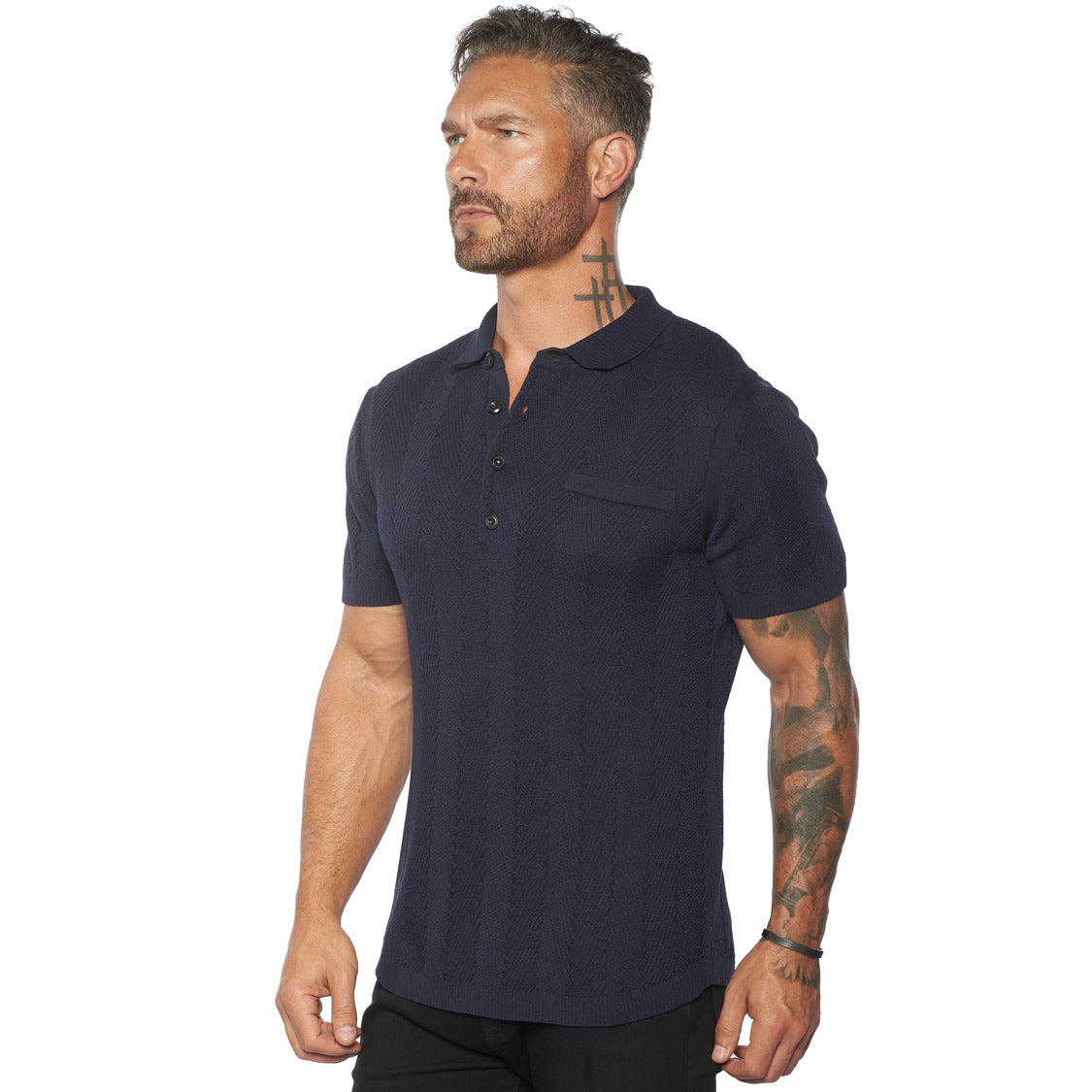 Ribbed Knit Polo - Blue – Eight-X