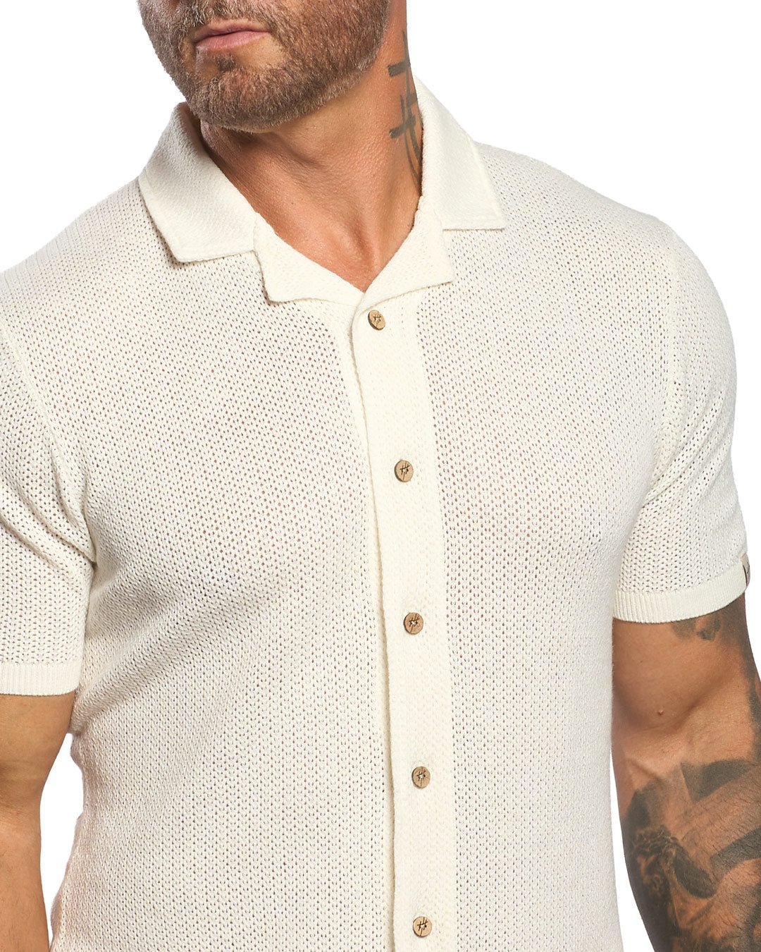 Mykonos Linen Blend Pointelle Knit Slim Fit Button Up Shirt - WESTON JON BOUCHÉR