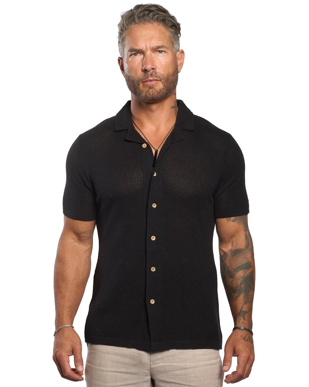 Mykonos Linen Blend Pointelle Knit Slim Fit Button Up Shirt - WESTON JON BOUCHÉR