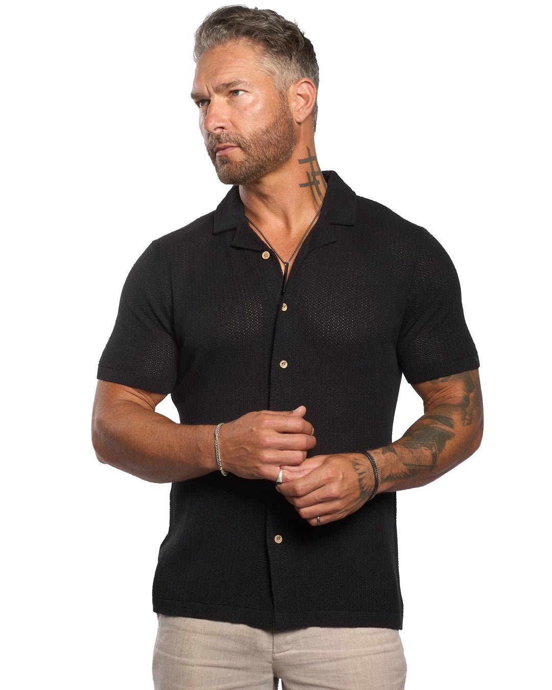 Mykonos Linen Blend Pointelle Knit Slim Fit Button Up Shirt - WESTON JON BOUCHÉR