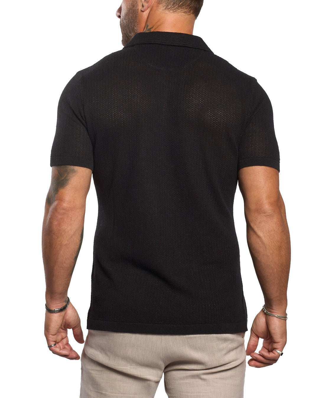 Mykonos Linen Blend Pointelle Knit Slim Fit Button Up Shirt - WESTON JON BOUCHÉR