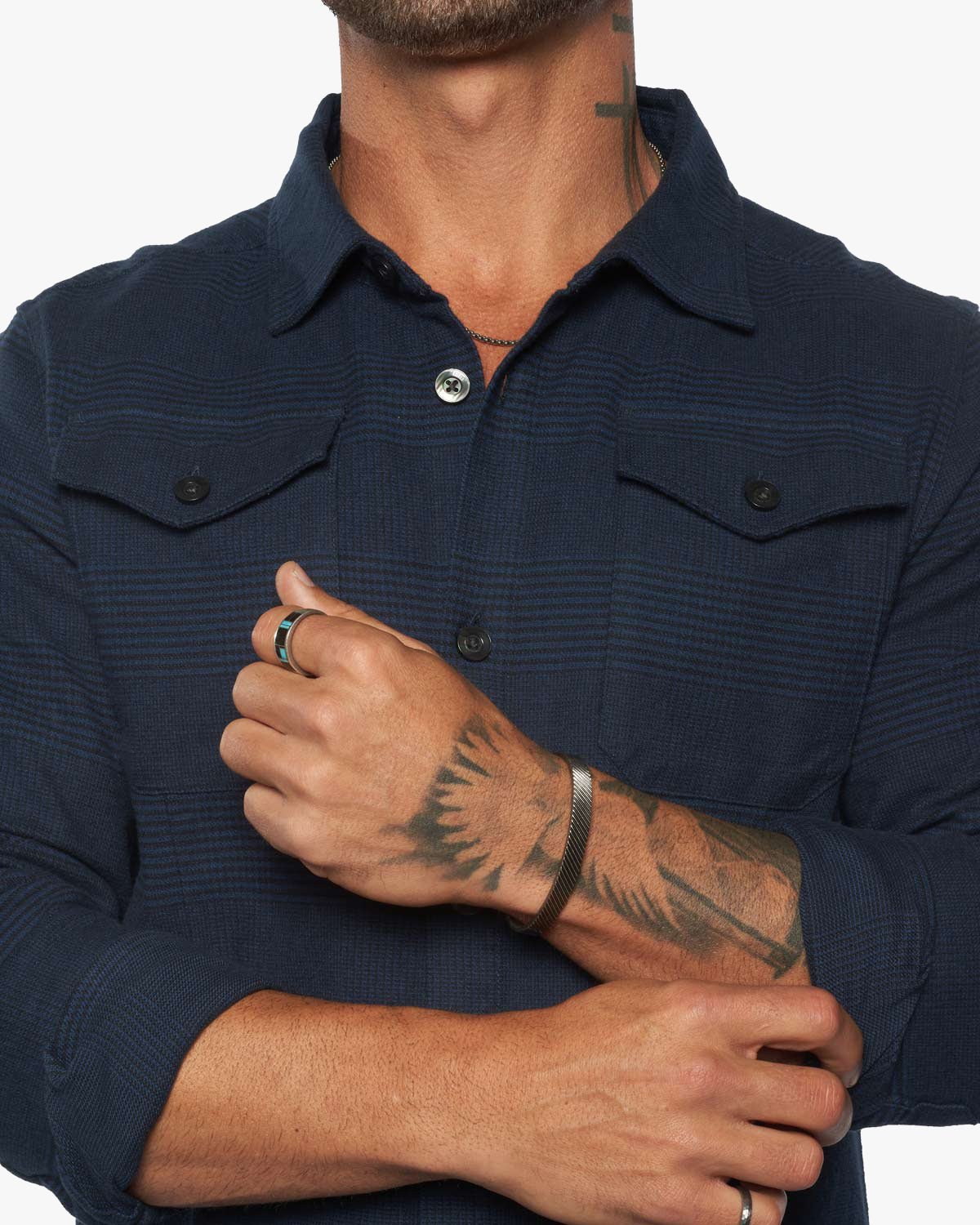 Untucked Tailored SLIM Fit Button-Up Shirt - Glen Blue