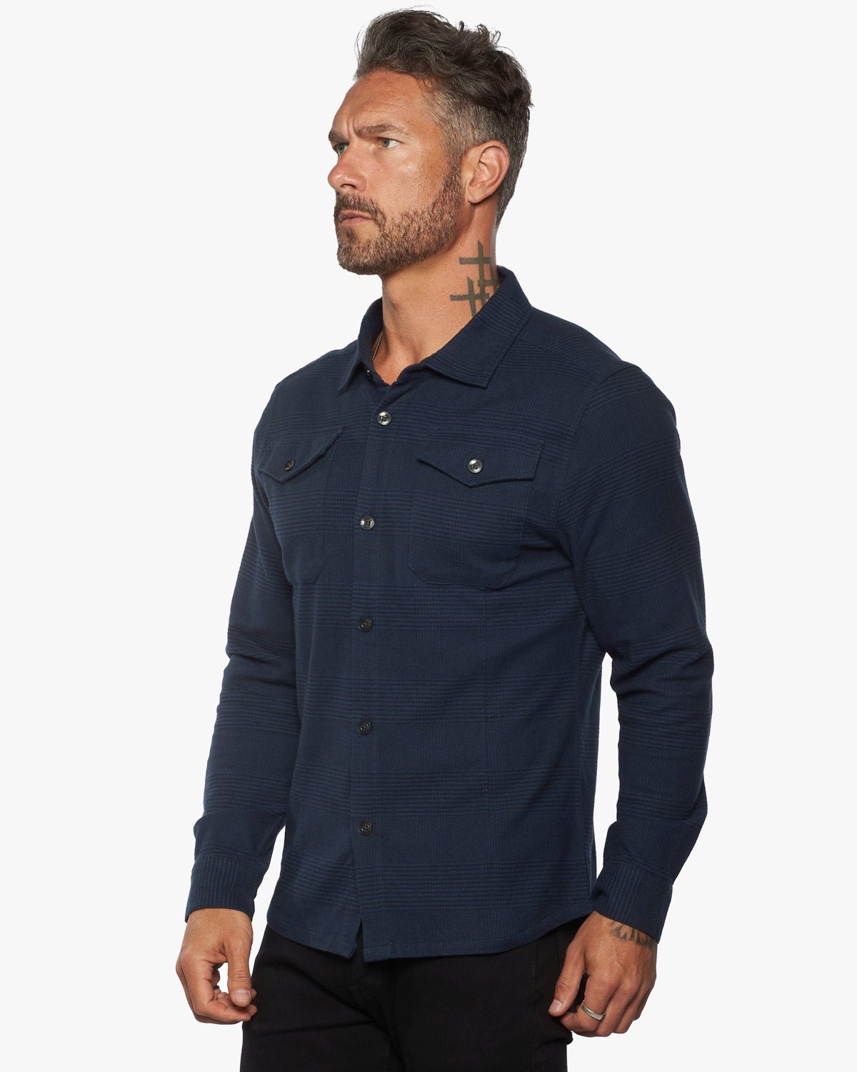 Untucked Tailored SLIM Fit Button-Up Shirt - Glen Blue