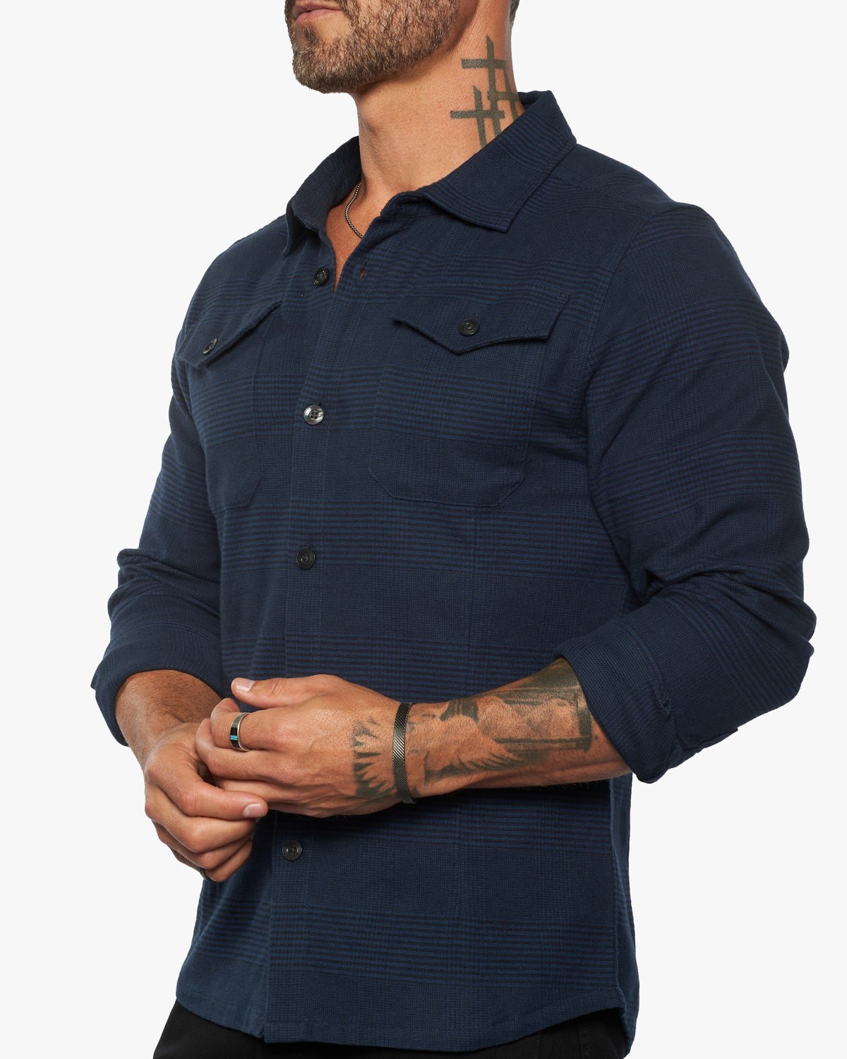 Untucked Tailored SLIM Fit Button-Up Shirt - Glen Blue