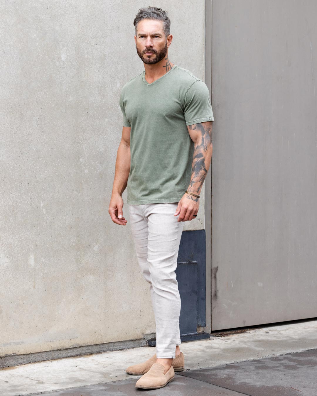 Rey Acid Wash Slim Fit V Neck Tee - WESTON JON BOUCHÉR