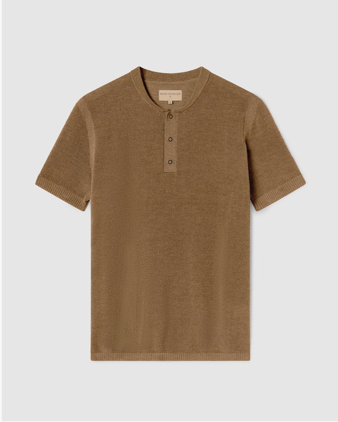 SS Mandarin Collar Slim Fit Knit Henley - Camel - WESTON JON BOUCHÉR