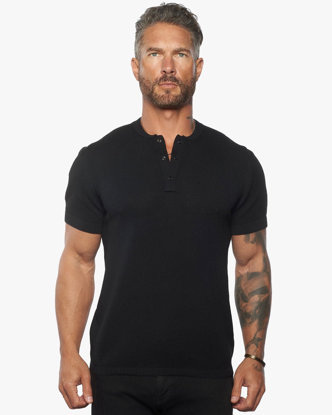 SS Mandarin Collar Slim Fit Knit Henley - WESTON JON BOUCHÉR