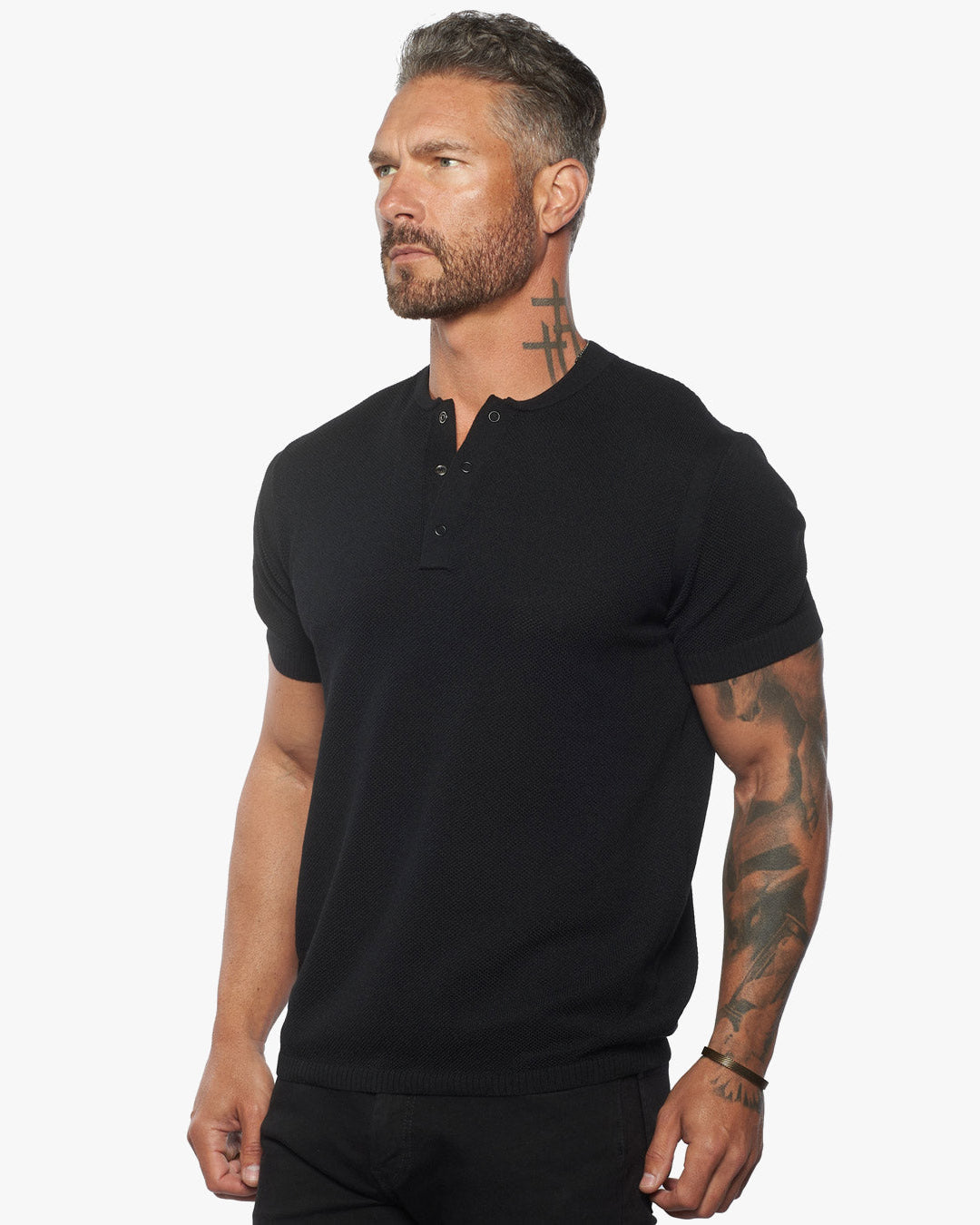 SS Mandarin Collar Slim Fit Knit Henley