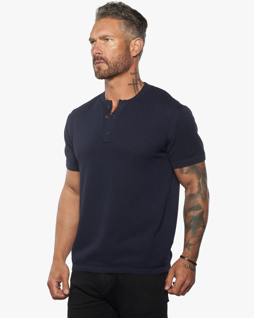 SS Mandarin Collar Slim Fit Knit Henley