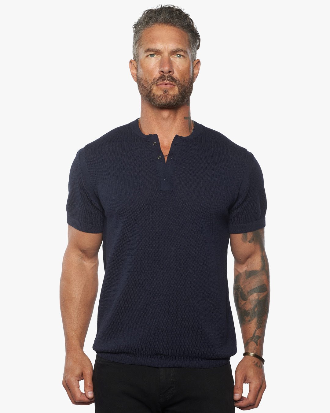 SS Mandarin Collar Slim Fit Knit Henley - WESTON JON BOUCHÉR
