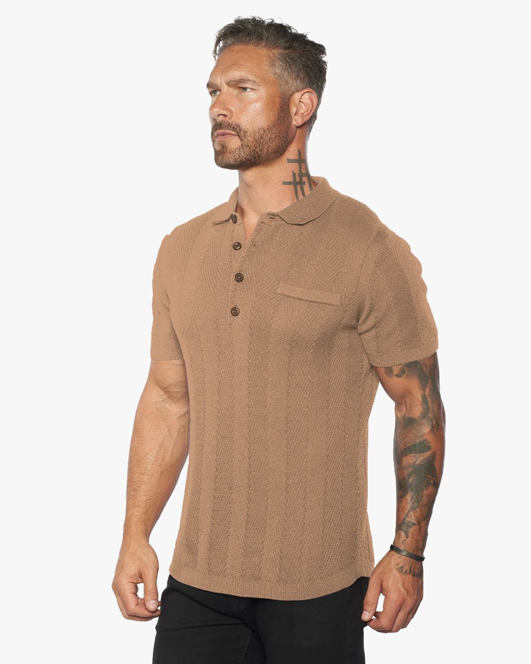Alastair Slim Fit Knit Polo - Camel - WESTON JON BOUCHÉR