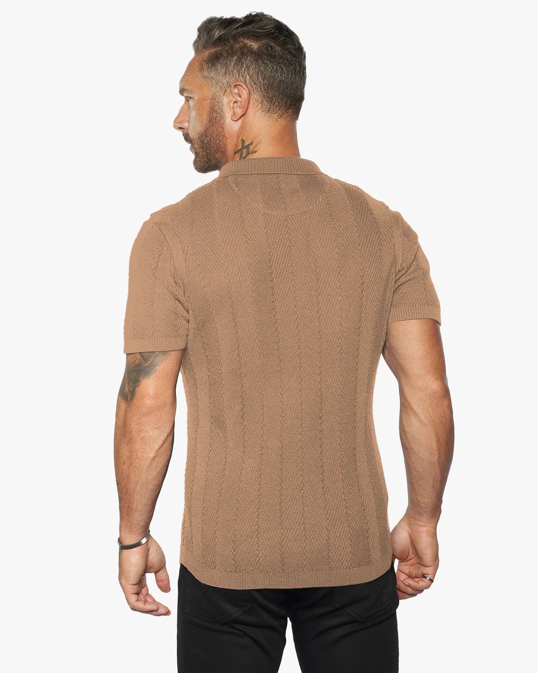 Alastair Slim Fit Knit Polo - Camel - WESTON JON BOUCHÉR