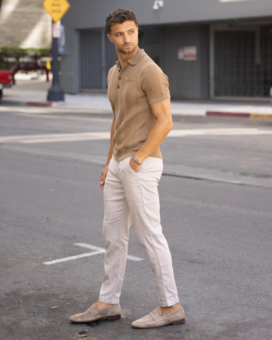 Alastair Slim Fit Knit Polo - Camel - WESTON JON BOUCHÉR