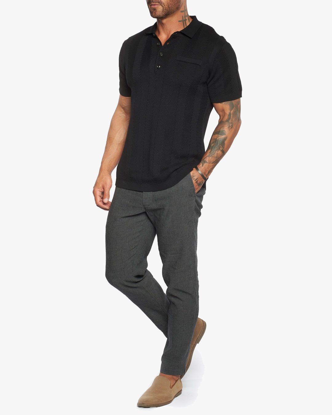 Havana Comfort Linen Slim Fit Pants - Charcoal Pebble - WESTON JON BOUCHÉR