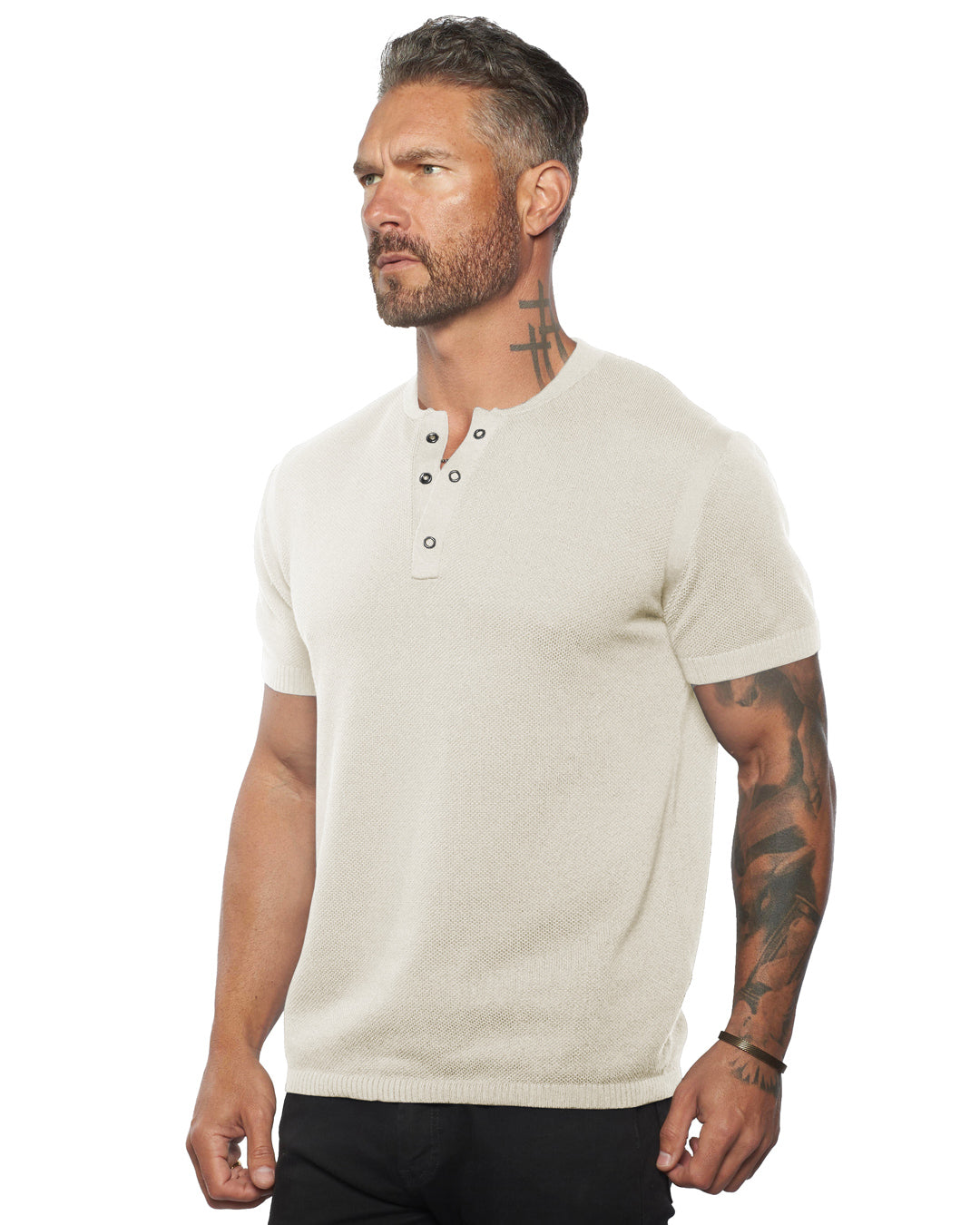 SS Mandarin Collar Slim Fit Knit Henley